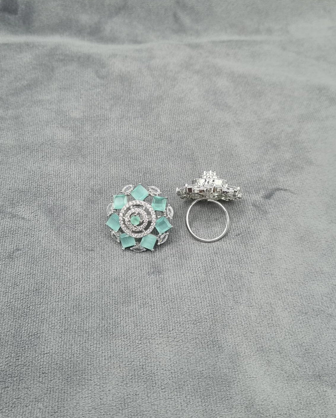 Silver Finish American Diamond Floral Statement Ring